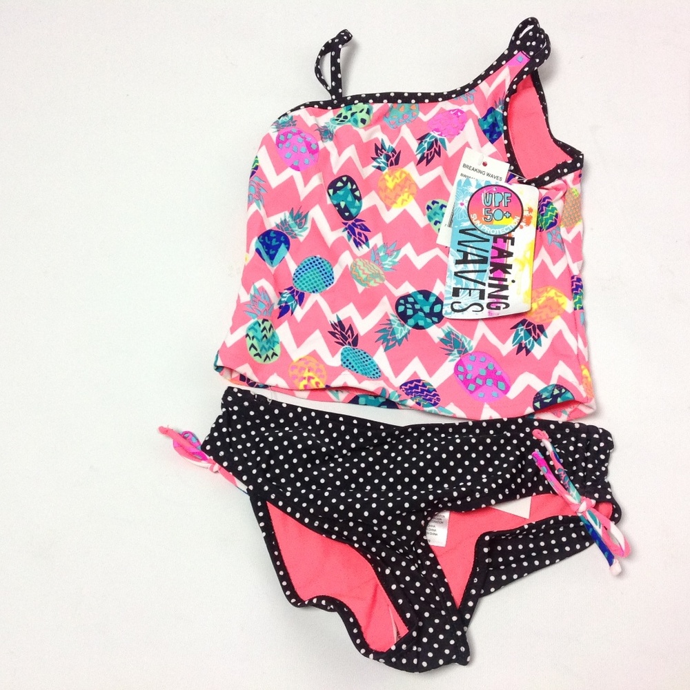 Breaking Waves Girls Two Piece Swimwear Pink/Black